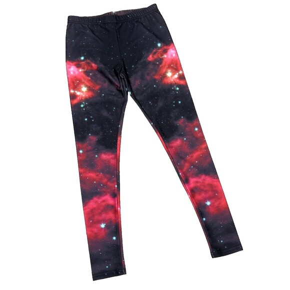 Galaxy Star Leggings Celestial Cosmos Purple Red‎ Sky Medium Stretch Ankle Pants - Picture 4 of 4